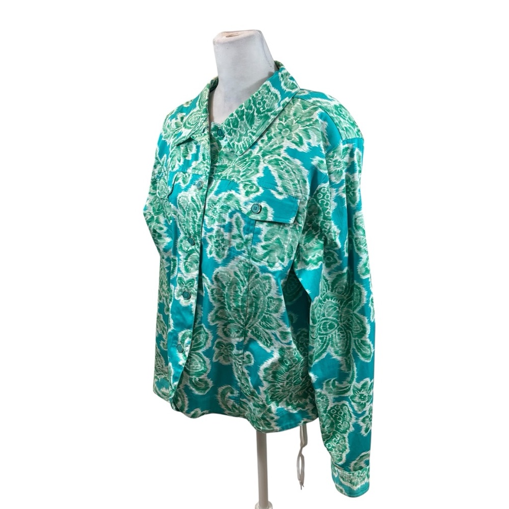 Ladies Erin London Stretch Turquoise and Green Lightweight Button Front Jacket L